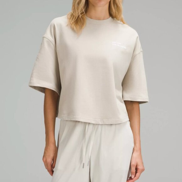 Lululemon Brushed Heavyweight Cotton Cropped Crew T-Shirt Women’s XL Spell Out - Picture 1 of 5